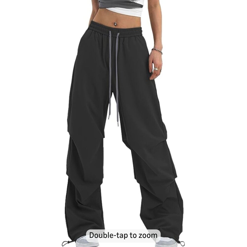 Bakyarder Women's Casual Parachute Pants Long Baggy Hiking Lightweight Drawst M